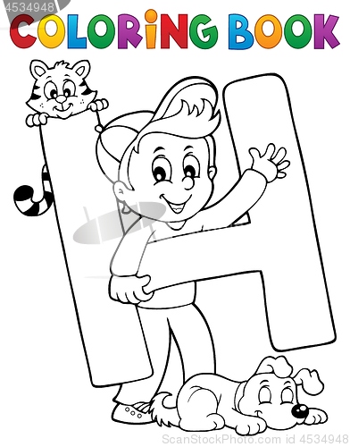 Image of Coloring book boy and pets by letter H