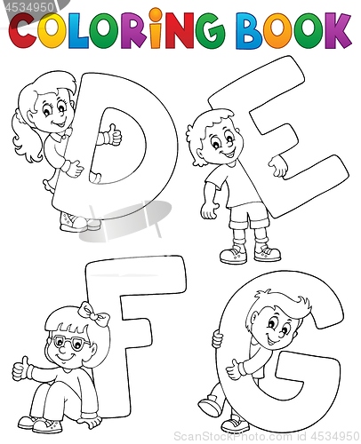 Image of Coloring book children with letters DEFG