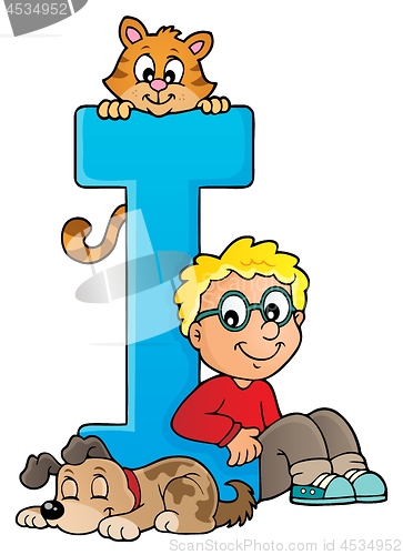 Image of Boy and pets with letter I