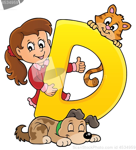 Image of Girl and pets with letter D