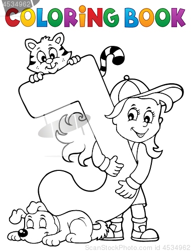 Image of Coloring book girl and pets by letter J