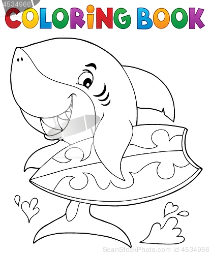 Image of Coloring book surfer shark theme 1