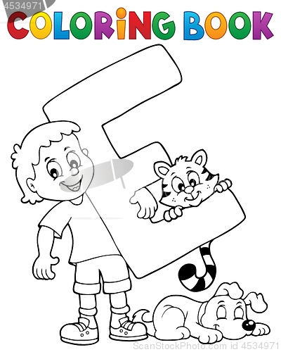 Image of Coloring book boy and pets by letter E