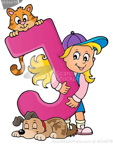 Image of Girl and pets with letter J