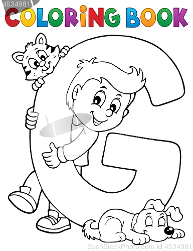 Image of Coloring book boy and pets by letter G