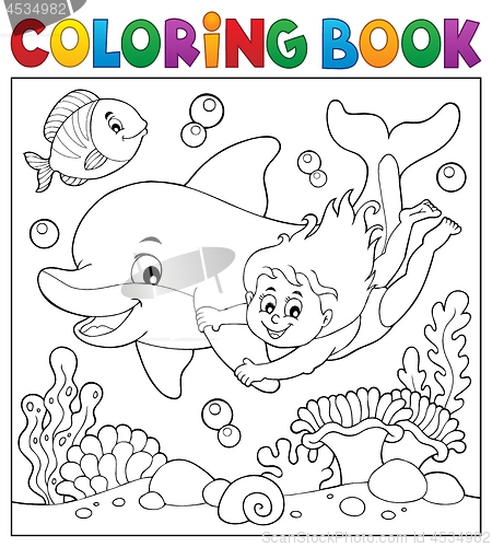 Image of Coloring book girl and dolphin theme 2