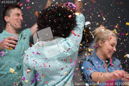 Image of confetti party multiethnic group of people