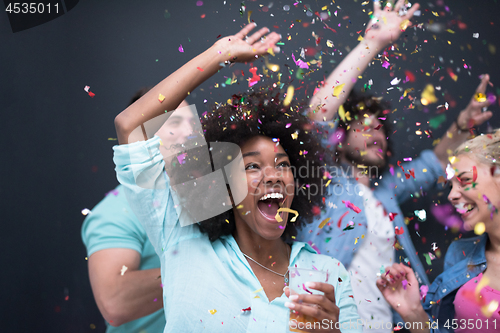 Image of confetti party multiethnic group of people