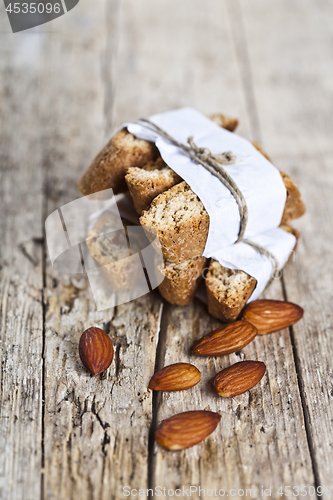 Image of Fresh homemade Italian cookies cantuccini stackes and almond see