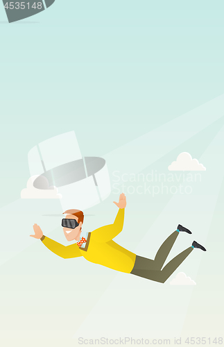 Image of Businessman in vr headset flying in the sky.