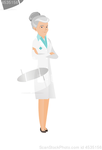 Image of Senior caucasian confident doctor with folded arms
