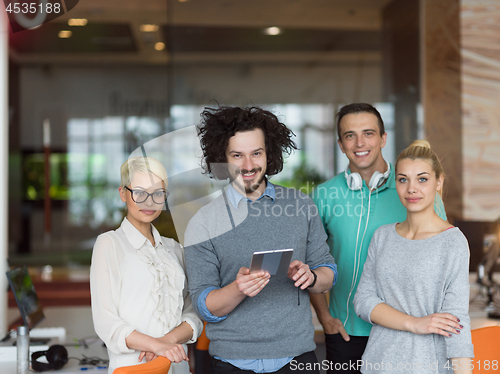 Image of group of Business People Working With Tablet in startup office