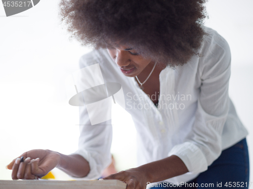 Image of Portrait of black casual business woman