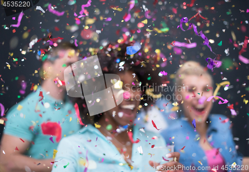 Image of confetti party multiethnic group of people
