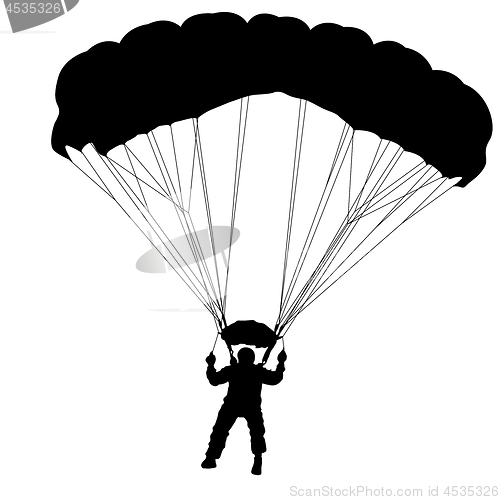 Image of Skydiver, silhouettes parachuting on a white background