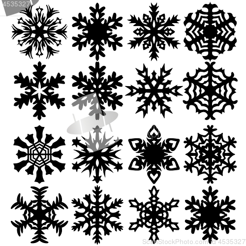 Image of Set snowflakes icons on white background, illustration