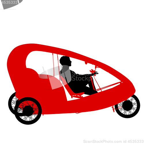 Image of Silhouette of a tricycle male on white background