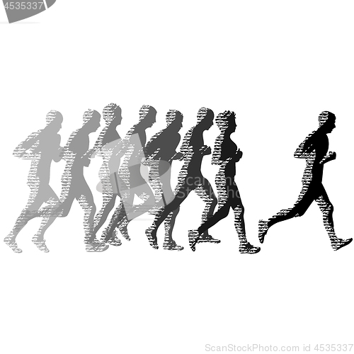 Image of Set of silhouettes. Runners on sprint, men and woman