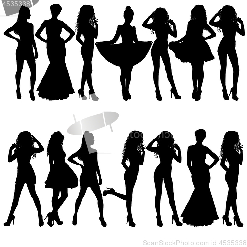 Image of Beautiful fashion girl silhouette on a white background