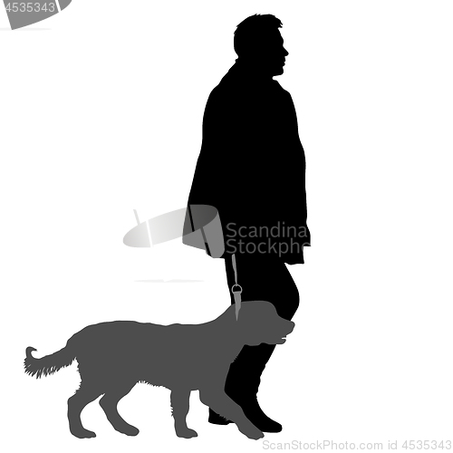 Image of Silhouette of man and dog on a white background