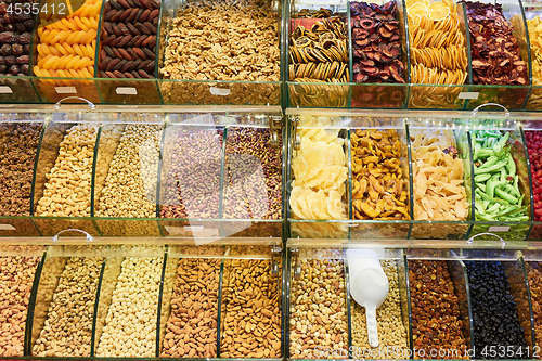 Image of Market stall with various dried fruits and nuts