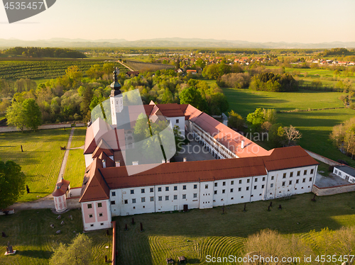 Image of Aerial view of Cistercian monastery Kostanjevica na Krki, homely appointed as Castle Kostanjevica, Slovenia, Europe