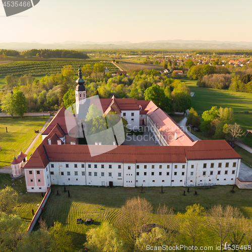 Image of Aerial view of Cistercian monastery Kostanjevica na Krki, homely appointed as Castle Kostanjevica, Slovenia, Europe