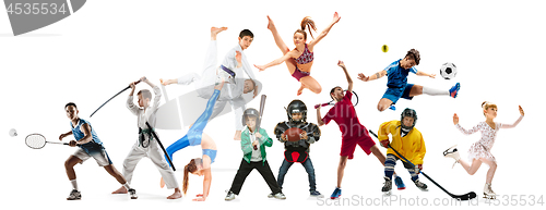 Image of Creative collage of drawned silhouettes of sportsmen