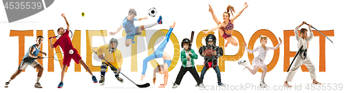 Image of Creative collage of drawned silhouettes of sportsmen