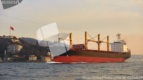 Image of A cargo ship in the Bosphorus, Istanbul, Turkey.