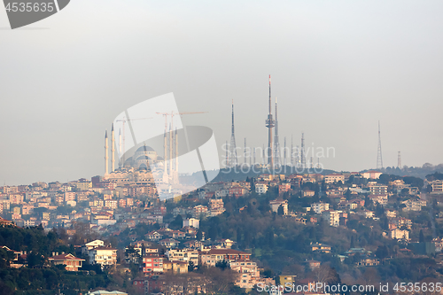 Image of Istanbul Camlica Mosque or Camlica Tepesi Camii under construction. Camlica Mosque is the largest mosque in Asia Minor. Istanbul, Turkey.