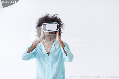 Image of black girl using VR headset glasses of virtual reality