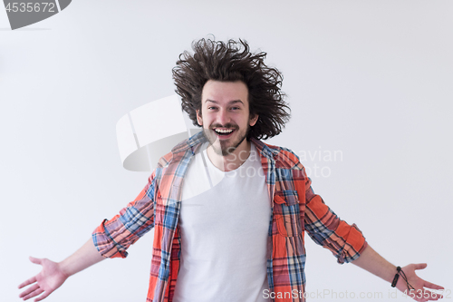 Image of man standing with open arms isolated on a white