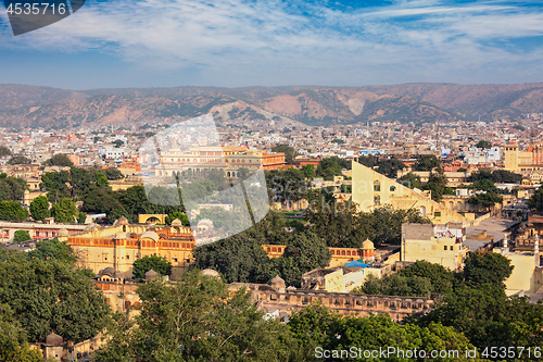 Image of Panorama of aerial view of Jaipur, Rajasthan, India 