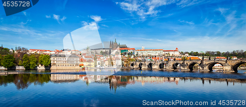 Image of Charles bridge over Vltava river and Gradchany Prague Castle a