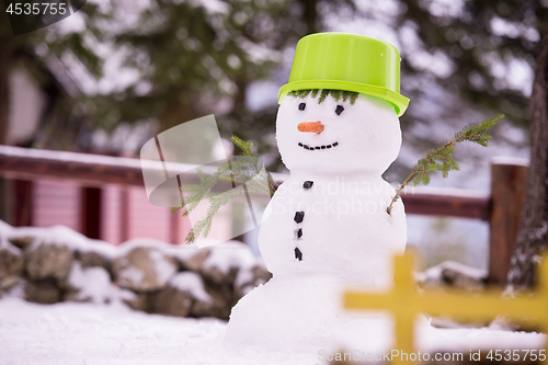 Image of smiling snowman with green hat