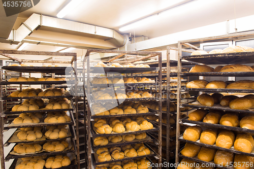 Image of bread bakery food factory production with fresh products