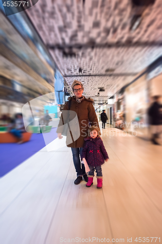 Image of young mother and her little pretty daughter shopping together