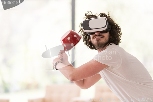 Image of man using VR-headset glasses of virtual reality