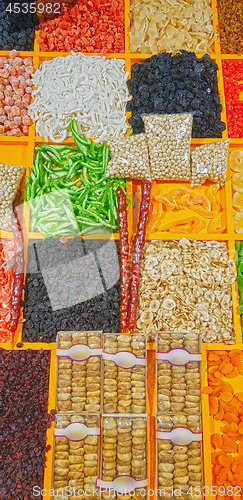 Image of Dried fruits in  market shop