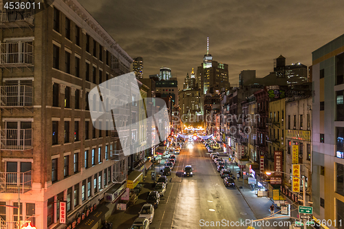 Image of Chinatown at night, New York City, United States of America.