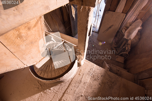 Image of interior of retro wooden watermill