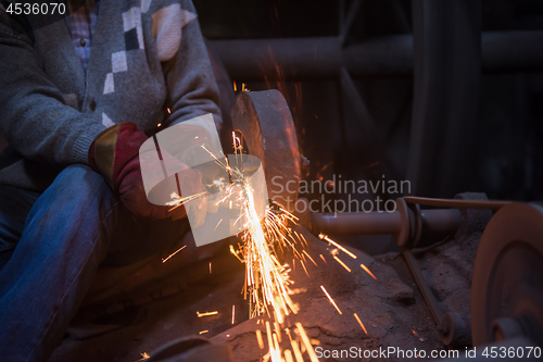 Image of the blacksmith polishing metal products