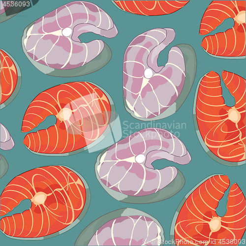 Image of Meat of fish decorative pattern on gray background