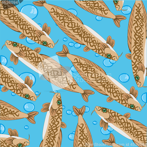 Image of Fish burbot decorative pattern on turn blue background