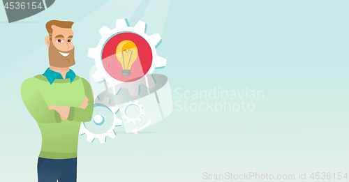 Image of Caucasian man with business idea lightbulb in gear