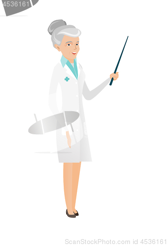 Image of Senior caucasian doctor holding pointer stick.