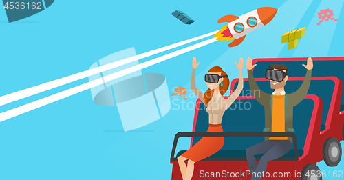 Image of Couple in vr headset riding on a roller coaster.