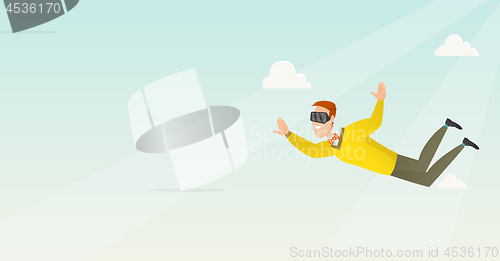 Image of Businessman in vr headset flying in the sky.