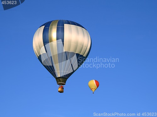 Image of Two hot air balloons in the blue sky